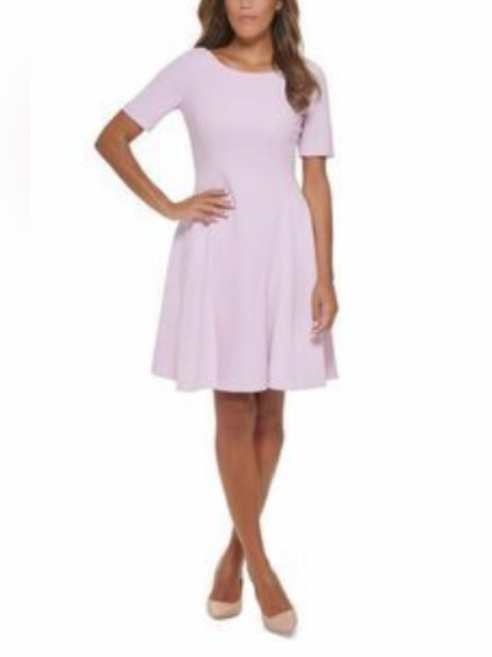 NWT Calvin Klein Lilac Short-Sleeve Fit-and-Flare Dress